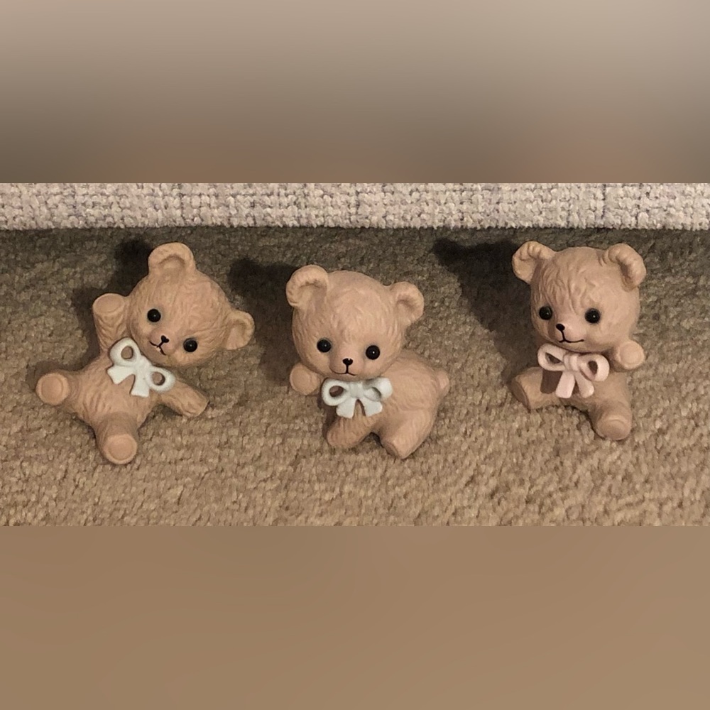 Cute Tan Teddy Bear Figurine Set of 3